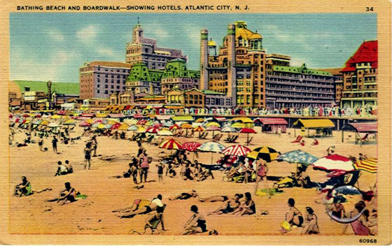  Early Atlantic City Beach and Boardwalk Scene 