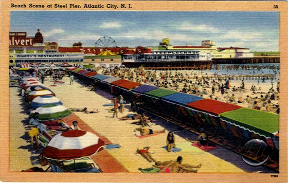 Early Atlantic City Beach Scene Near Steel Pier 