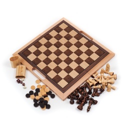 Deluxe Wooden Chess, Checkers and Backgammon Set 