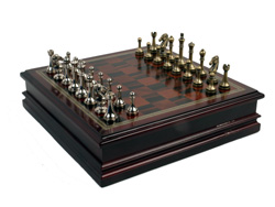 Metal Chess Set Woth Deluxe Wood Board 